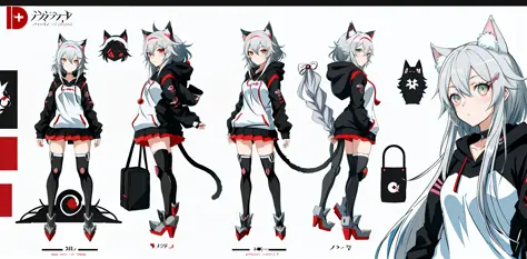 anime character design of a woman with a cat ears and a hoodie, anime moe artstyle, kantai collection style, anime full body illustration, anime character design, trending on artstation pixiv, detailed anime character art, anime character art, anime concep...