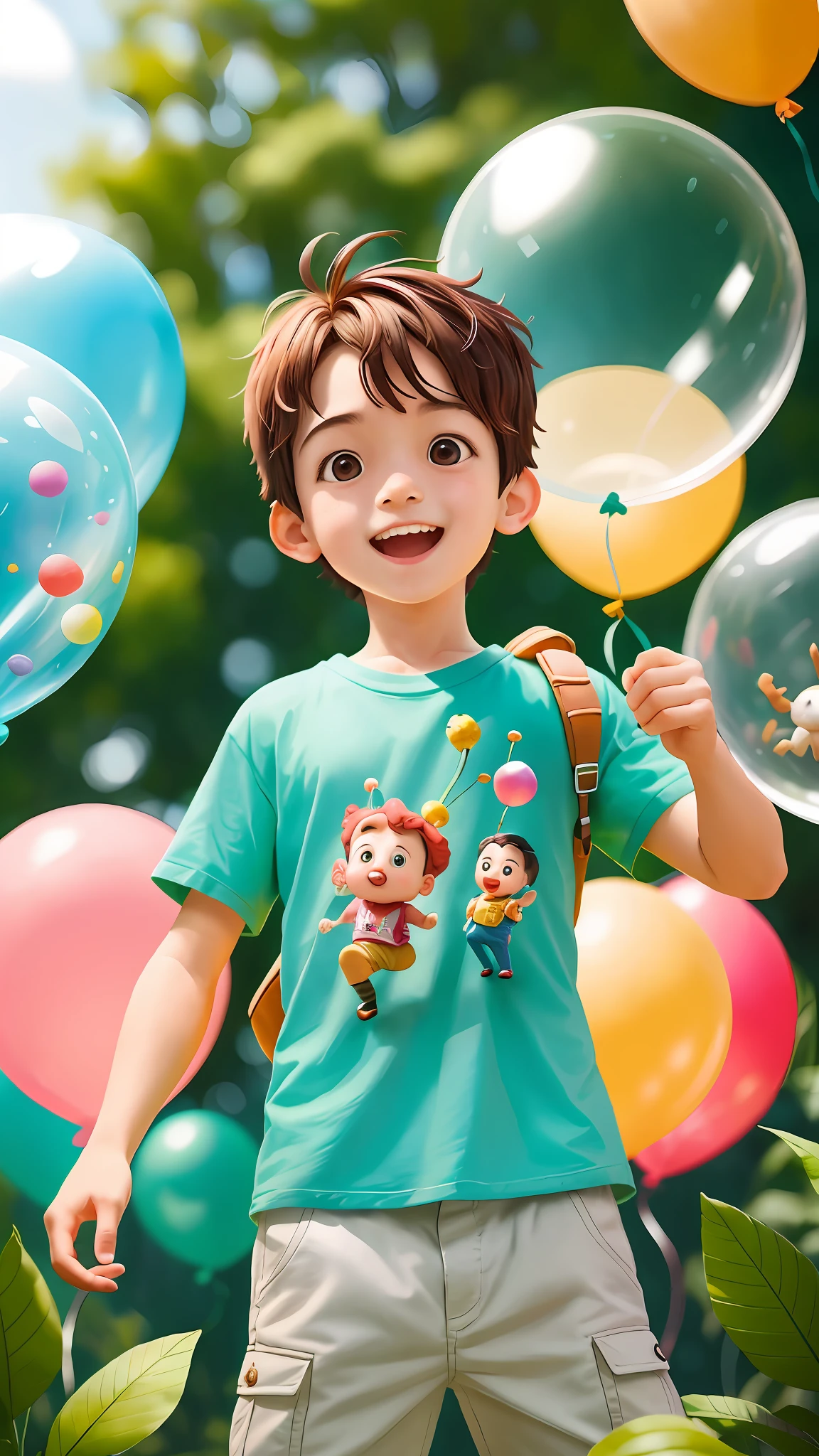 A boy, zoo, many balloons, happy, happy, perfect quality, clear focus (clutter-home: 0.8), (masterpiece: 1.2) (realistic: 1.2) (bokeh) (best quality) (detailed skin: 1.3) (intricate details) (8K) (detail eyes) (sharp focus), (happy)