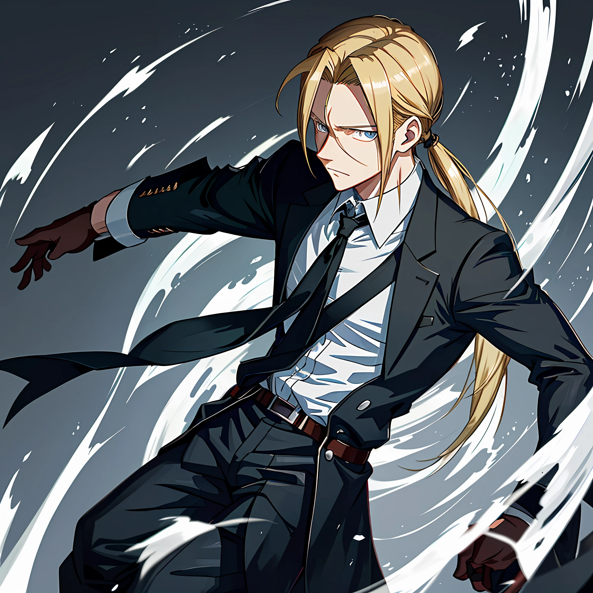 Anime character in a suit and tie running through a wave - SeaArt AI