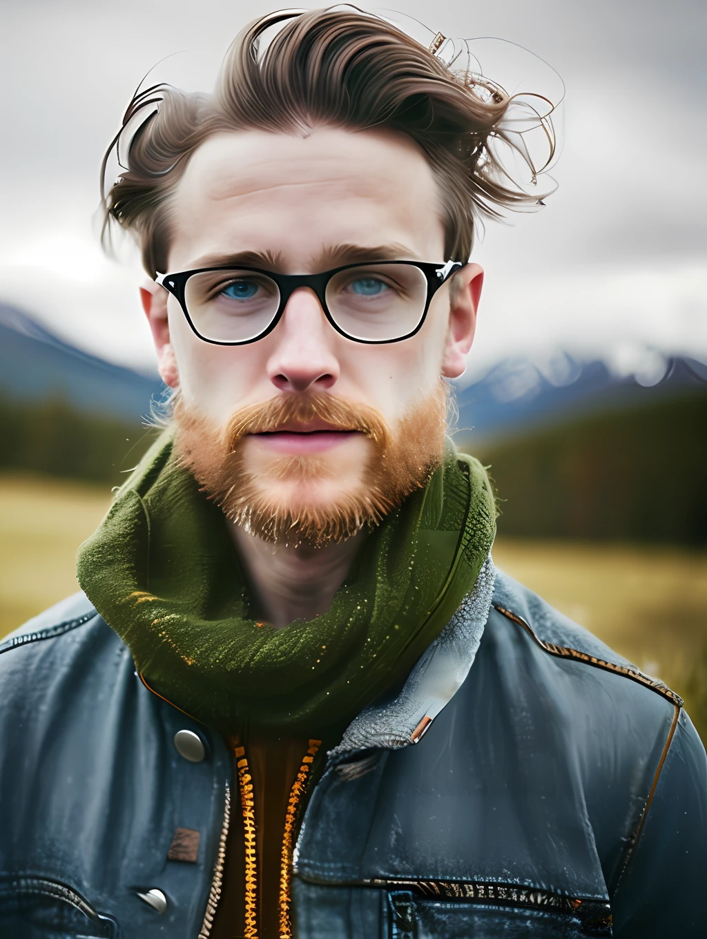 An insanely handsome nordic man, messy windy hair, macro lens, headshot photography, documentary photography, hyper realism, dreamy glow, hipster