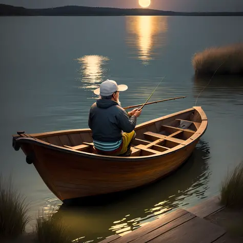 Person Fishing with Pole in Small Boat on Lake Surrounded by Woods Stock  Image - Image of tree, reflection: 275228237