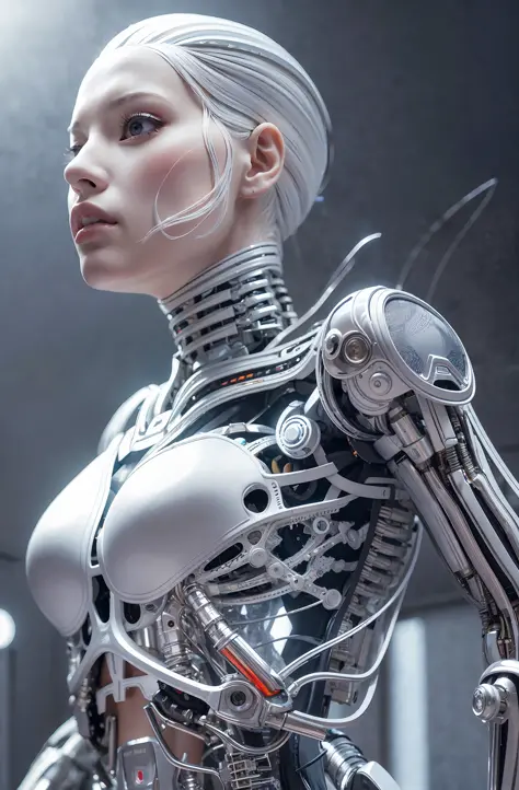 complex 3d render ultra detailed of a beautiful porcelain profile woman android face, cyborg, robotic parts,120 mm, beautiful studio soft light, rim light, vibrant details, luxurious cyberpunk, lace:1.1,hyperrealistic, anatomical, facial muscles, cable ele...