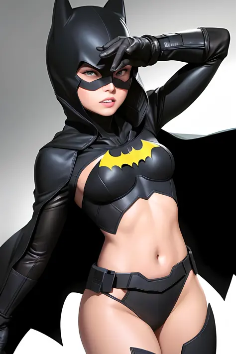 Young Woman with Slim Athletic Body in Black Lace Lingerie Wearing Batman  Mask. Batgirl Posing on White Background Stock Image - Image of makeup,  human: 82352499