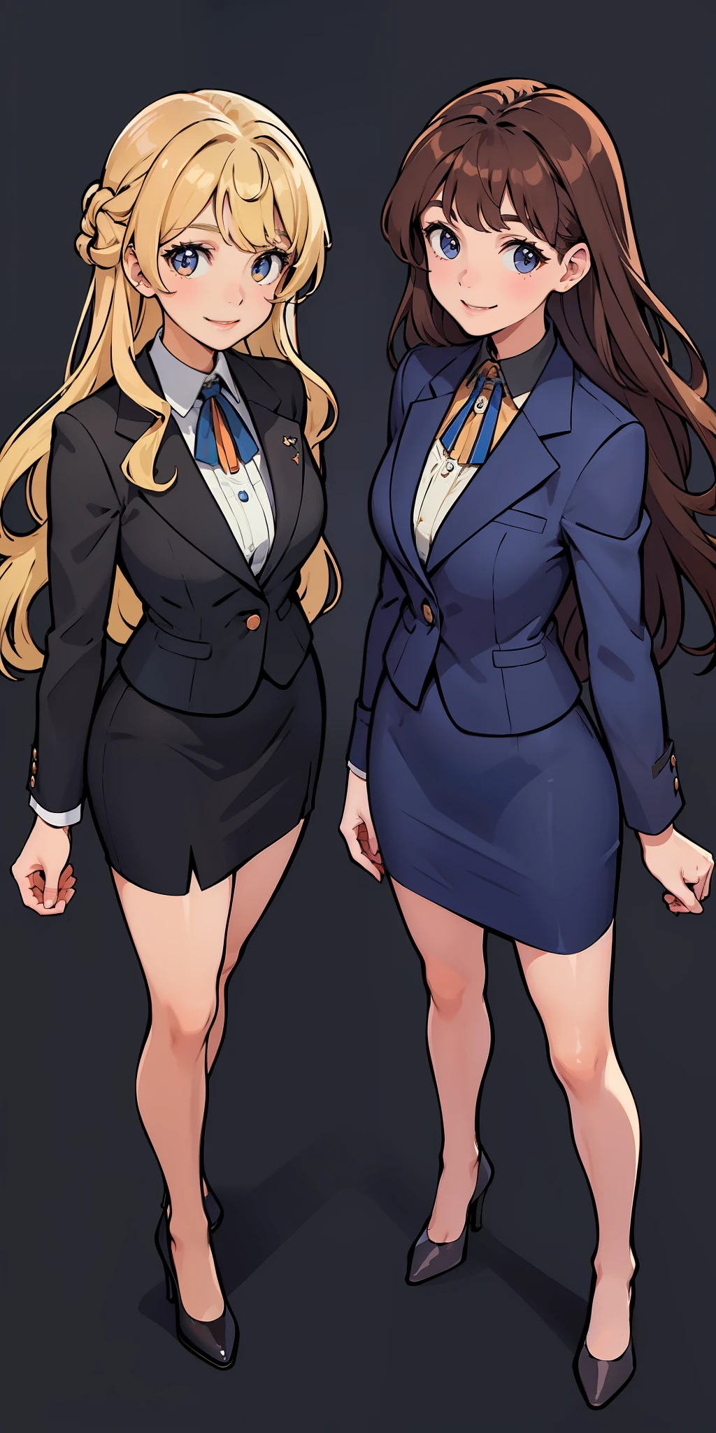 Two anime girls in business attire standing next to each other - SeaArt AI