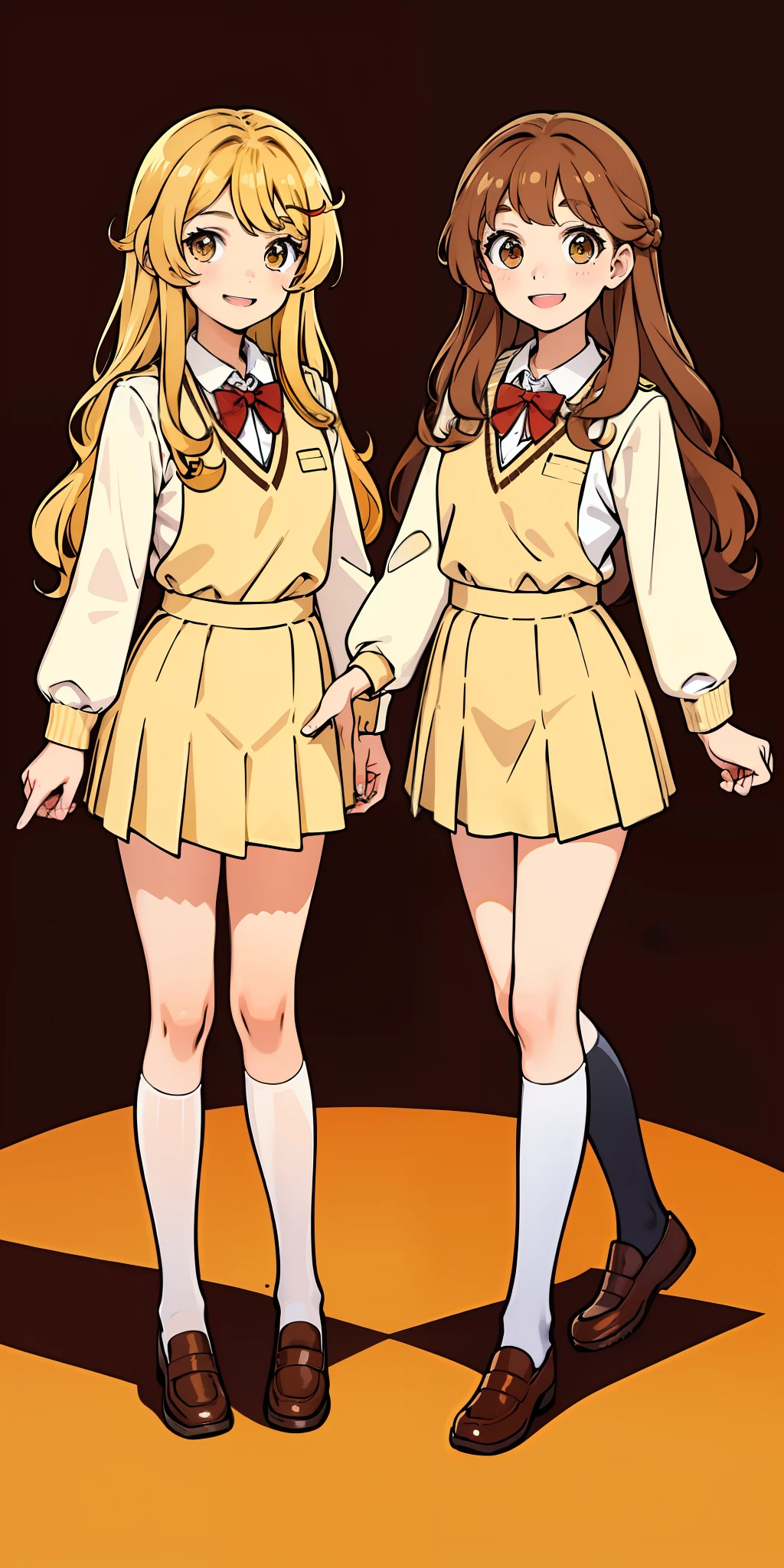 Two anime girls in school uniforms standing next to each other - SeaArt AI