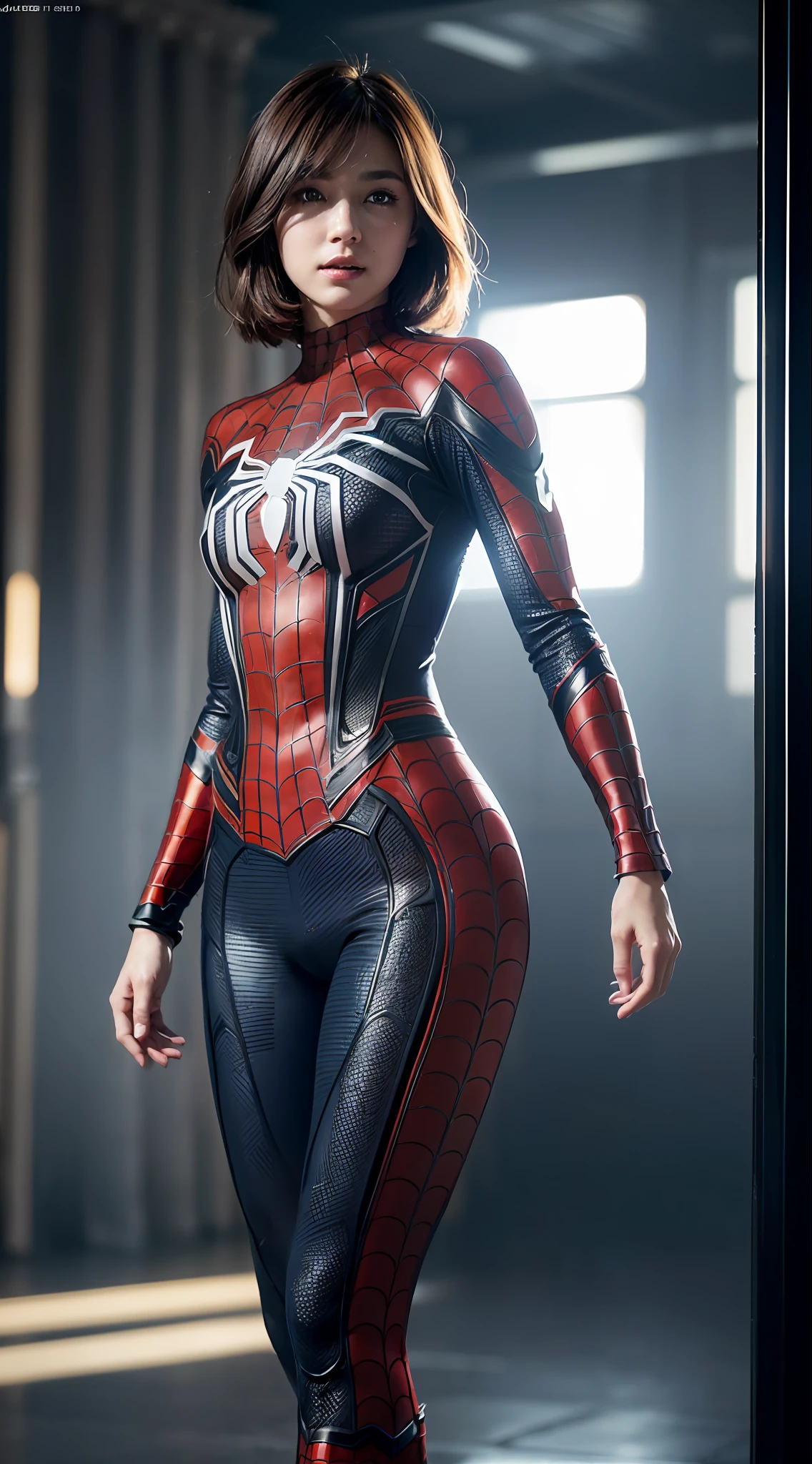 A woman in a spider - man suit posing for a photo - SeaArt AI