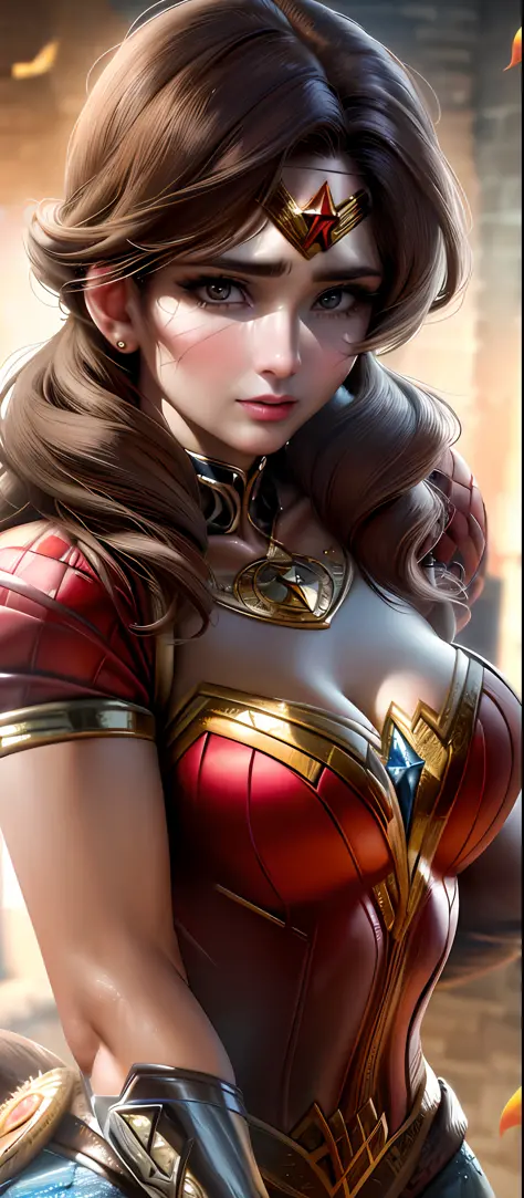 (masterpiece), (best quality), highly detailed, HDR, 1womanwonderwoman 45yo, solo focus, skindentation, perfect face, puffy face...