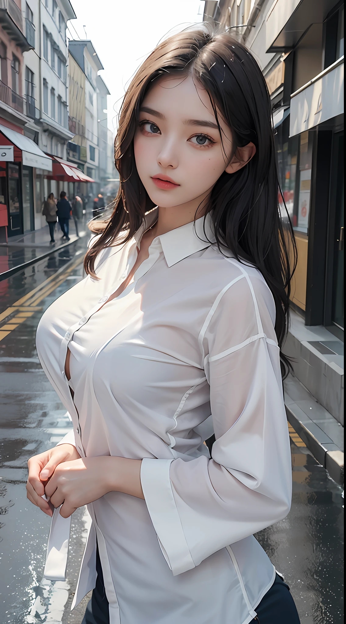 Arafed asian woman in a white shirt and black pants - SeaArt AI