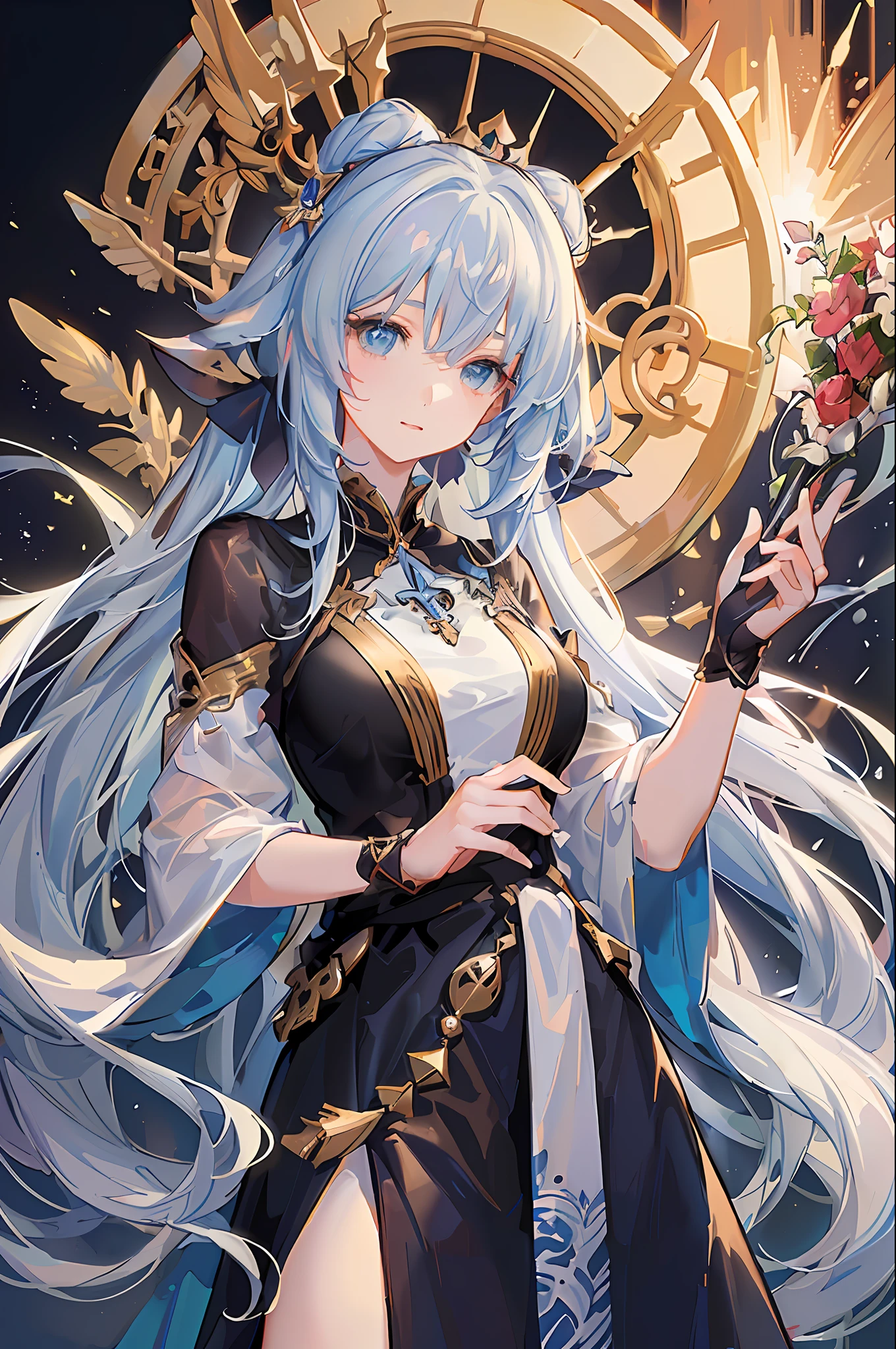 anime - style image of a woman with long white hair and a blue dress ...