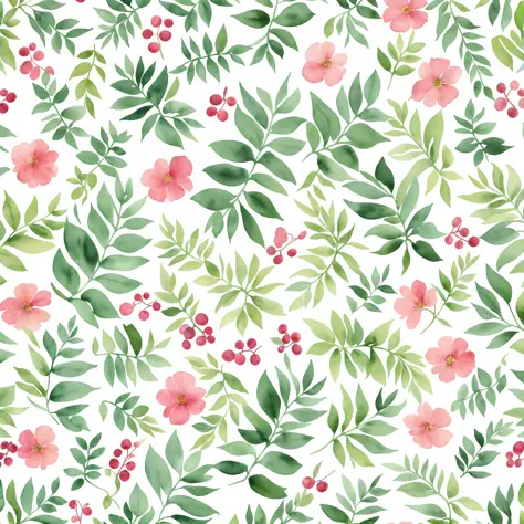 Watercolor pattern with beautiful flowers, berries, ferns, leaves and calm colors on #3b4195 color background. Watercolor paper texture.
