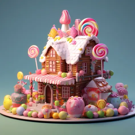 Candy house, all kinds of sweets and cakes on the table, UHD, 8k, high resolution, high detail, octane rendering,--niji