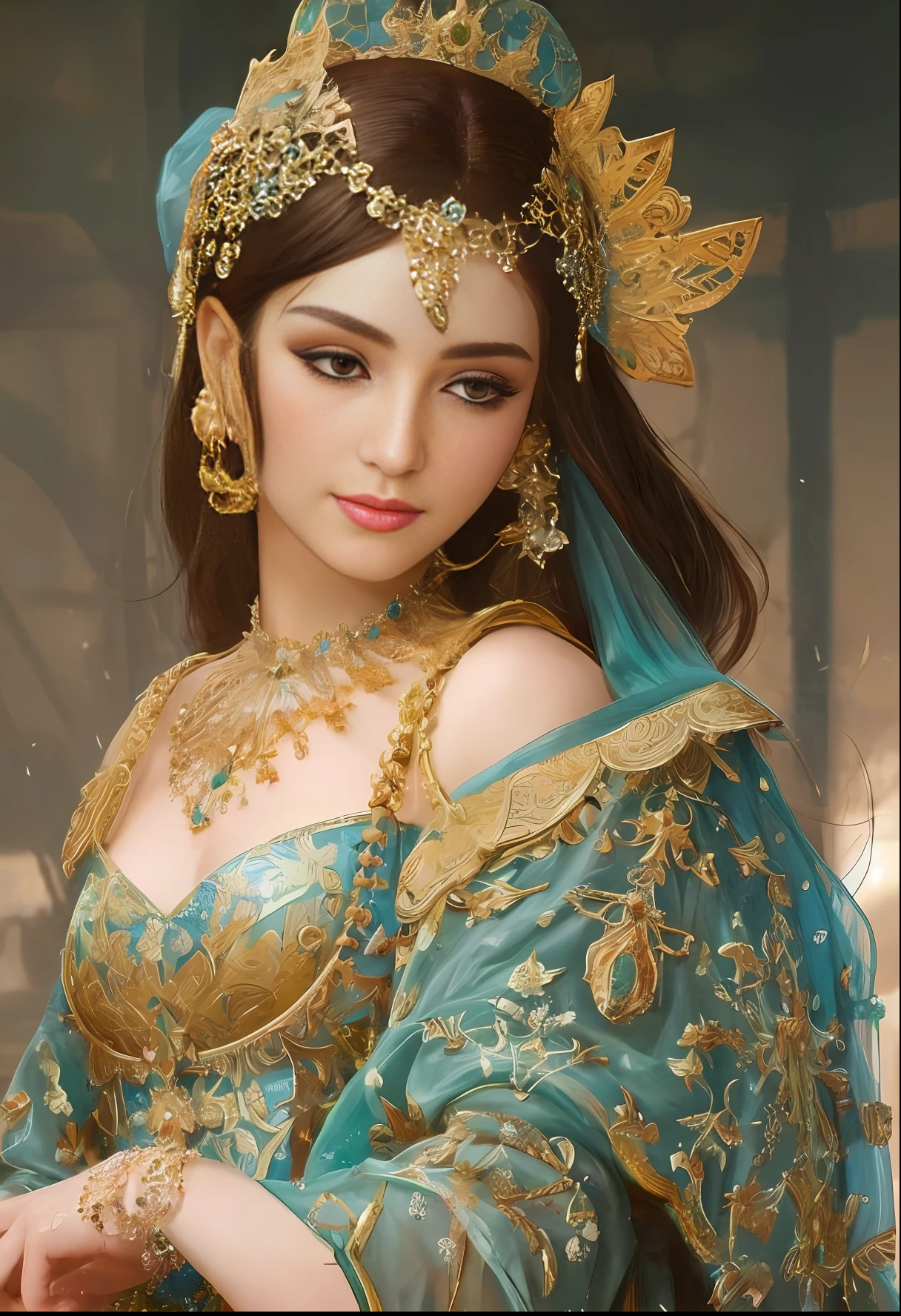 modelshoot style, (extremely detailed CG unity 8k wallpaper), full shot body photo of the most beautiful artwork in the world, (arabic princess) with armor, delicate silk clothes, arabian silk Hijab, magic, an arabic village with persian details in the background, hdr, photorealistic painting by Ed Blinkey, Atey Ghailan, Studio Ghibli, by Jeremy Mann, Greg Manchess, Antonio Moro, trending on ArtStation, trending on CGSociety, Intricate, High Detail, Sharp focus, dramatic, photorealistic painting art by midjourney and greg rutkowski