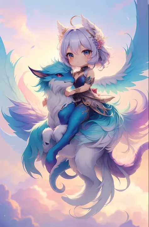 mythical creature, beast, fluffy, gradient color ((best quality)), ((masterpiece)), ( extreme detailed, highest detailed, offici...