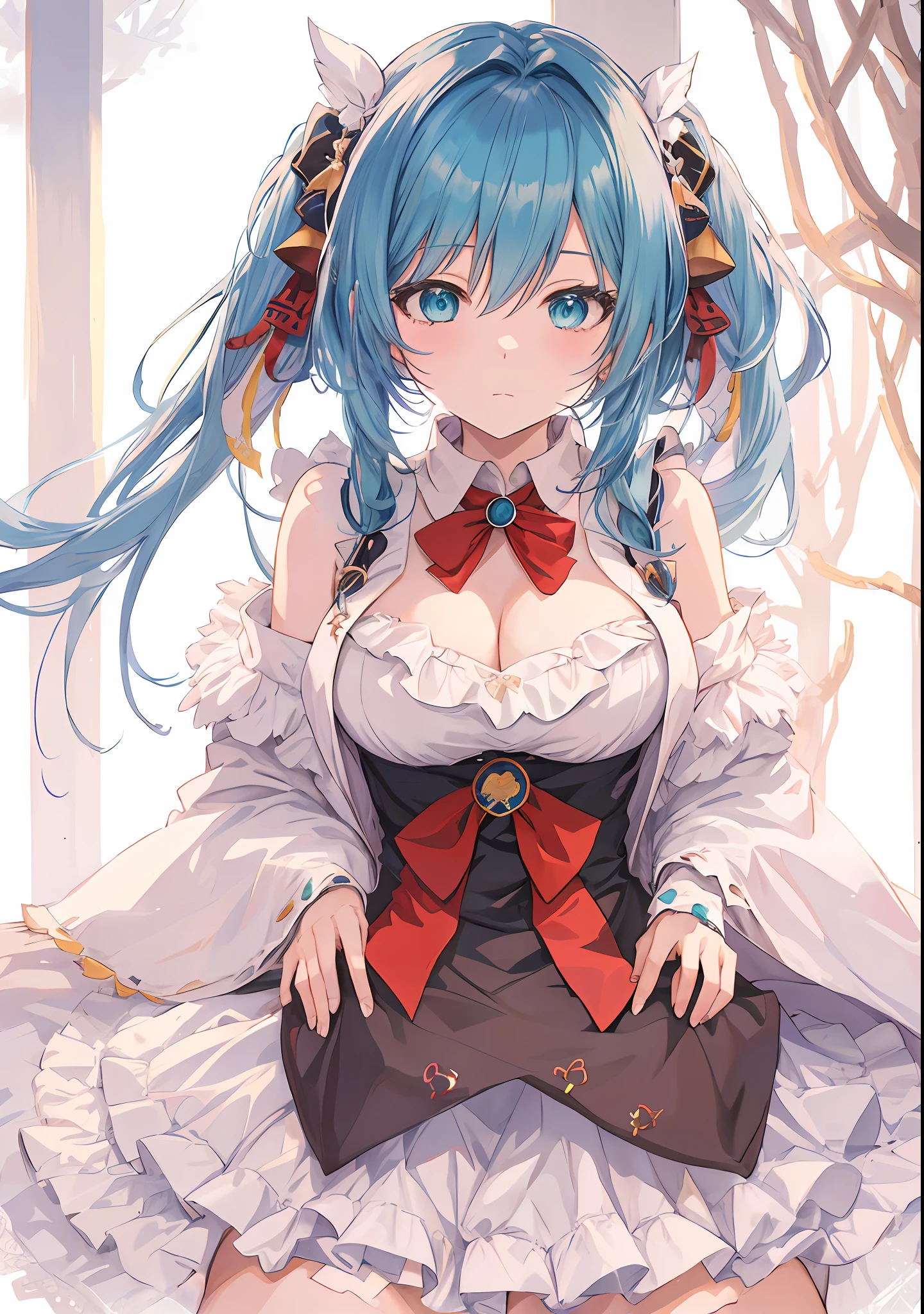 anime girl with blue hair and a white dress, seductive anime girl, anime moe artstyle, anime goddess, Zenovia Marden TENSAI OUJI NO AKAJI, anime art wallpaper 8 k, anime wallaper, mikudayo, hd anime wallaper, beautiful anime girl, anime girl with teal hair, cute anime waifu in a nice dress, 4k anime wallpaper, large breasts, night sky background, balcony