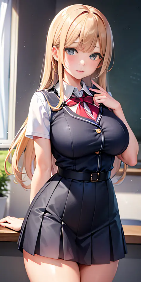 super detailed 8K CG, high school girl, school uniform, perfect face, beautiful face, perfect cute face, beautiful girl, big, cl...