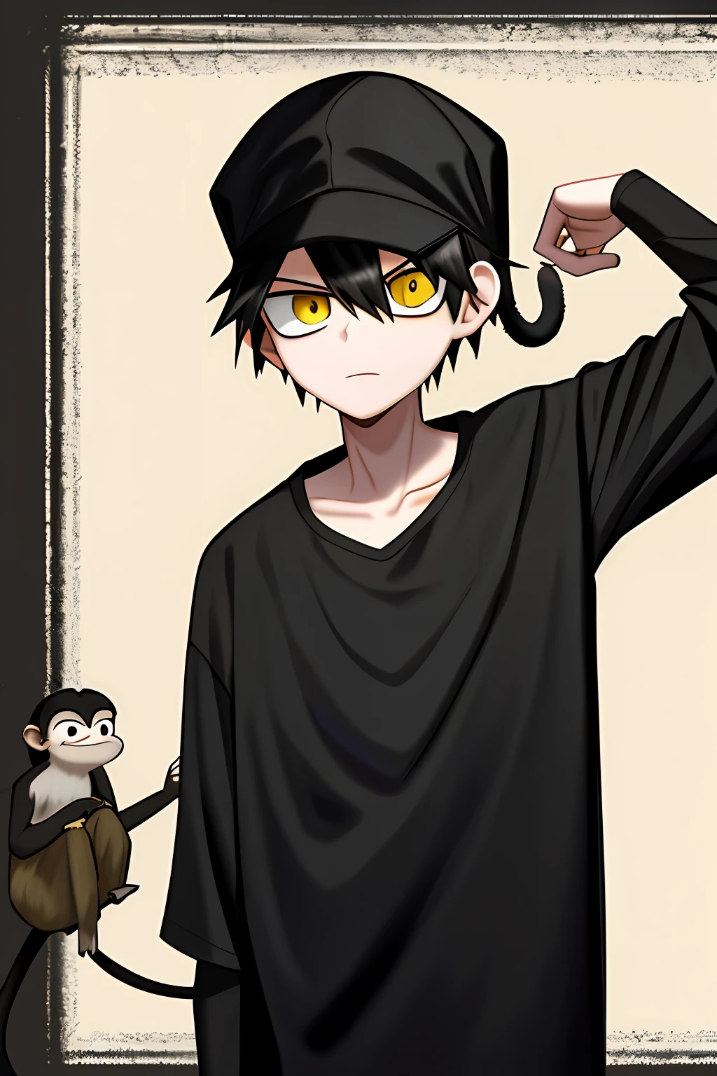 Anime boy with a monkey and a monkey on his shoulder - SeaArt AI