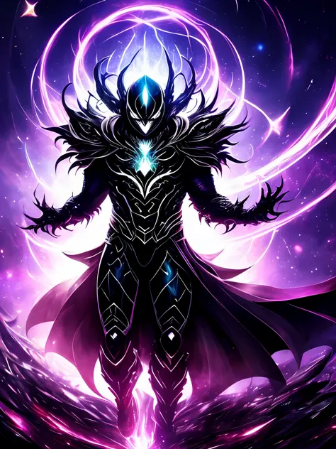 High quality image, a person in the middle of a space full of stars, transforming into his final form,, Chaos Nightmare, Amour Venom, epic style of anime, an epic anime of a man of energy, ufotable art style, symbiote, Galactus!!!!, fine details. anime. te...