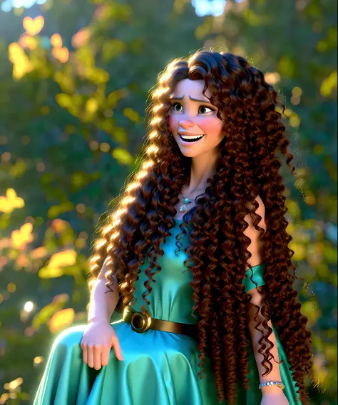 modern disney style, beautiful brunette with beautiful (curly hair), (portrait), daylight, (blurred background), wlop, rossdraws...