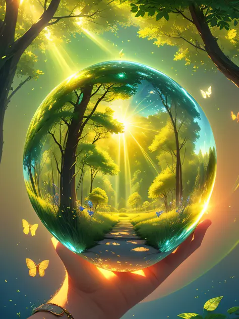 (masterpiece),(best quality:1.0), (ultra highres,), detailed, a glass ball with a tree inside of it, digital art, cg society con...