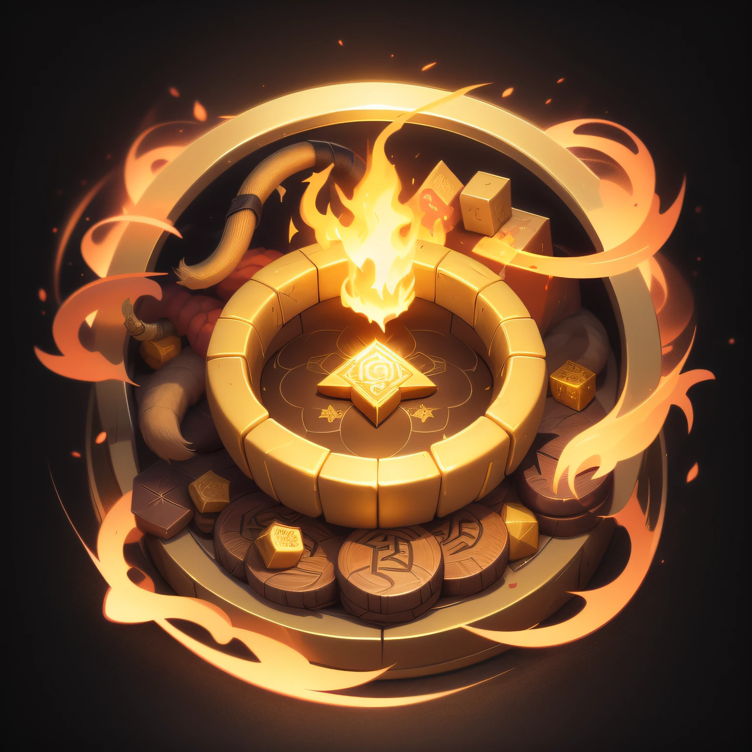 {Intricate magic ring made fire and gold} , vector , runes imagery of rats and small cheese, game icon (masterpiece)