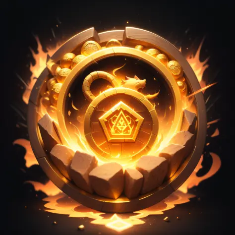 {Intricate magic ring made fire and gold} , vector , runes imagery of rats and small cheese, game icon (masterpiece)