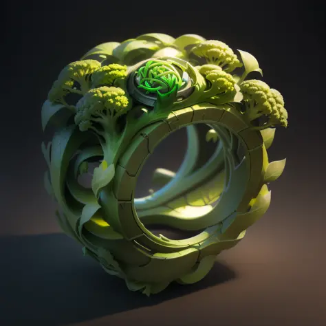 {Intricate magic ring made of broccoli } ,  runes of power, game icon (masterpiece)