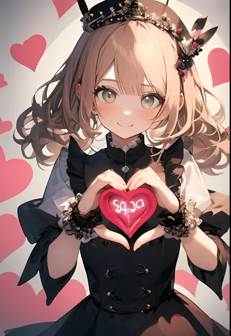 (masterpiece, best quality), 1 girl, heart-shaped hands, (((BIG SMILE)))