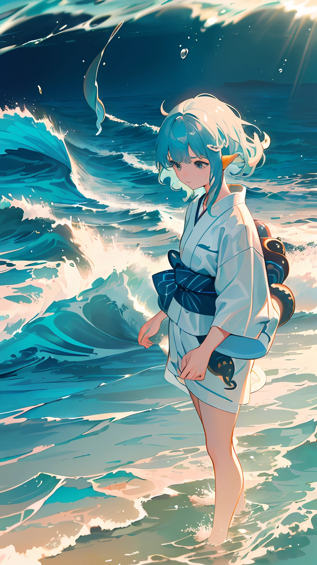 Anime girl walking on the beach with a backpack - SeaArt AI