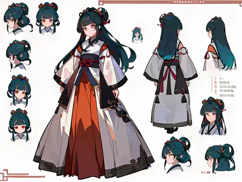 ((masterpiece)),(((best quality))),(character design sheet, same character, front, side, back), illustration, 1 girl, hair color, hairpin, bangs, hairstyle fax, eyes, environment Scene change, hairstyle fax, pose Zitai, female, ancient Chinese princess, ch...