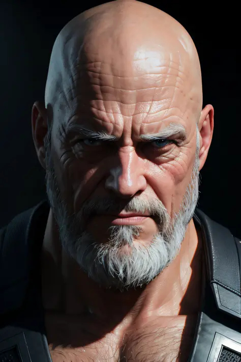 Marvel, Old man bald, realistically, dynamic lights, old, short beard gray, full footage, (extremely detailed 8k wallpaper of CG unit), trend in ArtStation, trend in CGSociety, high detail, sharp focus, dramatic, photorealistic