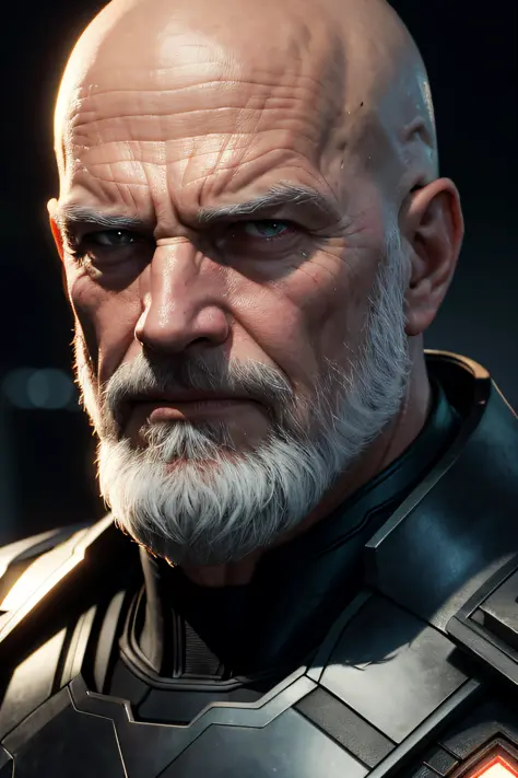 marvel, old man bald, realistically, dynamic lights, old, short beard gray, full footage, (extremely detailed 8k wallpaper of cg...