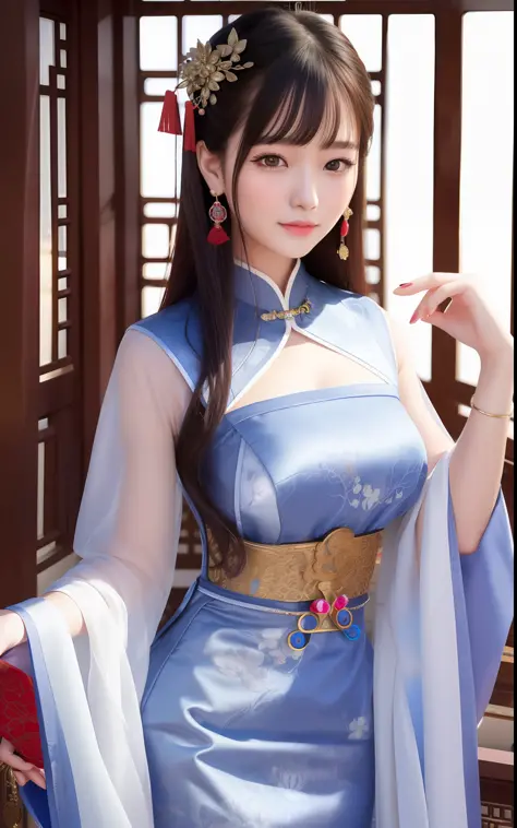 best quality, masterpiece, highres, 1girl,china dress,beautiful face,
hair ornament, solo,looking at viewer,smile,closed mouth,l...