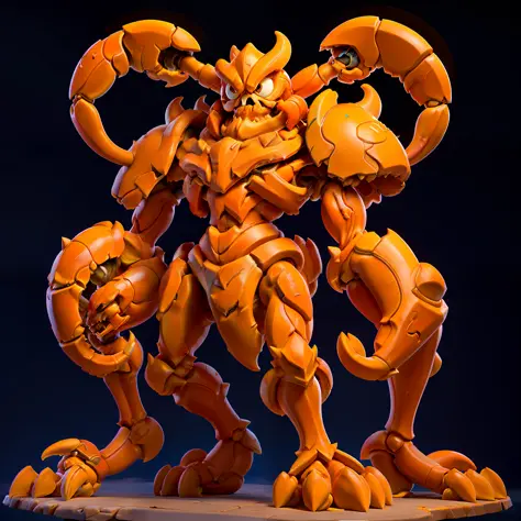 Crab, (monster girl), tan skin, orange crab armor, giant orange pincers on hands, extra tan crab legs masterpiece, best quality