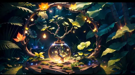 Masterpiece, best quality, (ultra-fine CG unity 8k wallpaper), (best quality), (best shadow), UI interface framework design uses natural elements of a jungle theme. The avatar frame is designed in a circle, surrounded by delicate leaves and branches, and t...