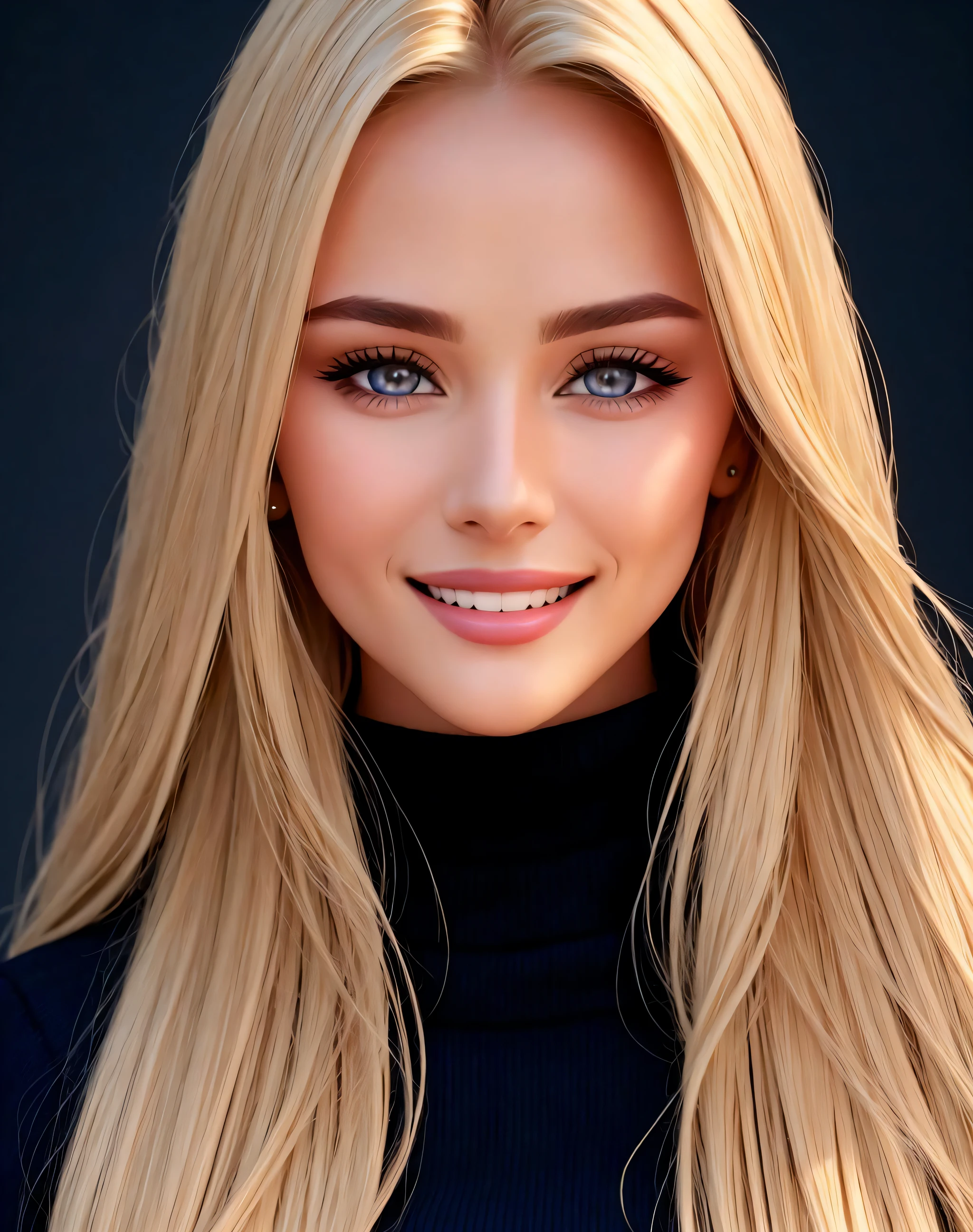 Meisterwerk, absurdesten,HDR ,highly detailed eyes and Gesicht,lächelnd, schönes Nicken_Frau, a Frau with long blonde hair and a black sweater ,perfektes Nicken_Körper,perfektes Nicken_Gesicht,