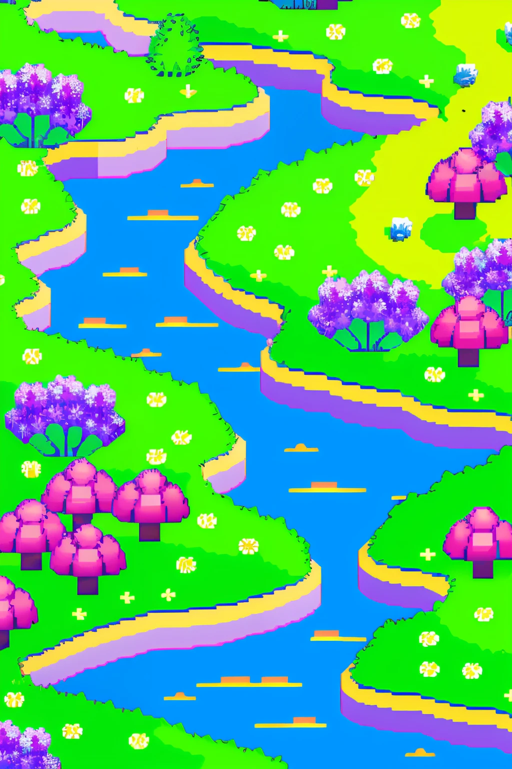 A beautiful landscape pixel with flowers, sunshine, river water