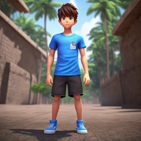 front view of 3d boy stranding wearing t-shirt character design, full body --auto --s2