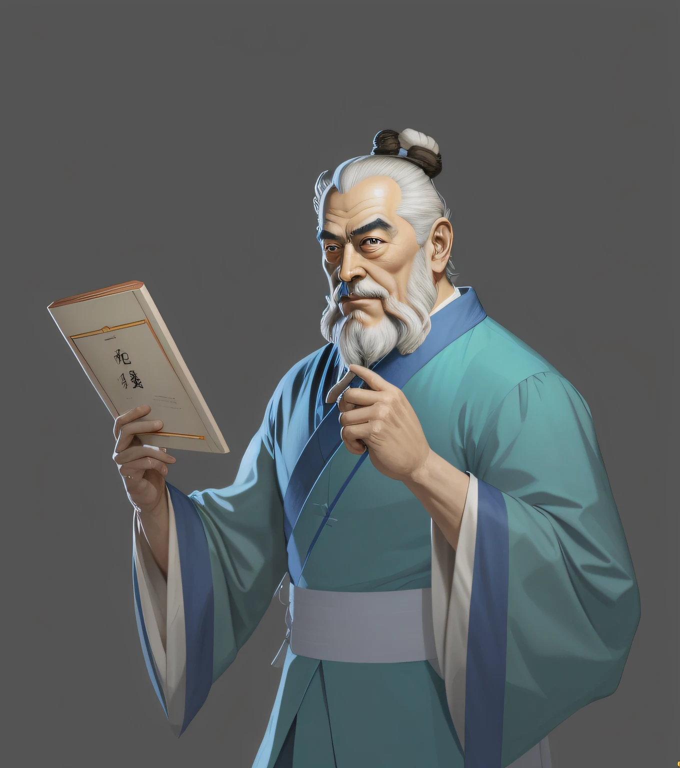 Great ancient Chinese thinker, statesman, educator, founder of the Confucian school, Confucius, inspired by Max Magnus Norman, complete portrait of the electronic master, inspired by Jean Bello, Nicolas Tesla, Gillium Pongiruppi, portraits of characters, Luis Ricardo Farero, portraits of epic elegance, Santiago Martínez Delgado, Frank Xavier-Linedecker style digital figure concept art, white, scientific illustration, Magali-Villeneuve, Walt Disney, Realistic Depiction of Light Style, Realistic Depiction of Light, Simplified and Stylized Portrait, Surreal, Animated Energy, Surreal Portrait