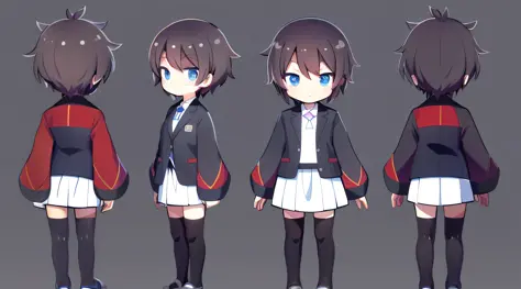 a close up of a person in a uniform with different poses, anime moe artstyle, magical school student uniform, anime character reference sheet, anime character design, [ character design ], anime stylized, full body character design, ( ( character concept a...