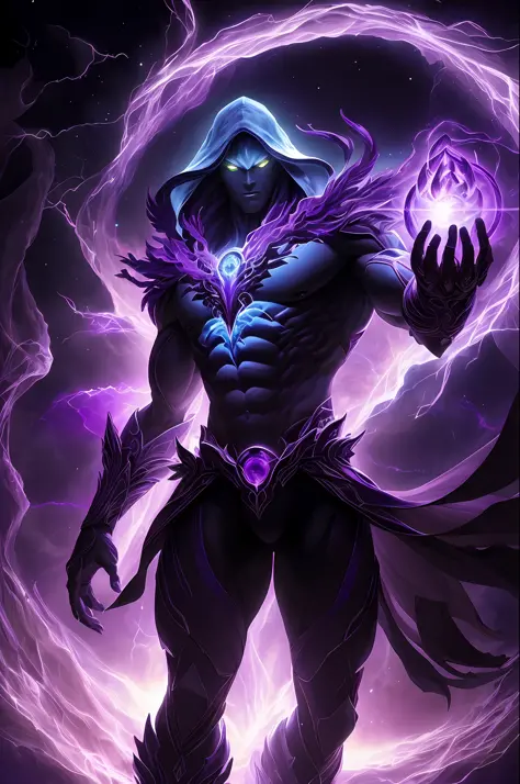 "Create an ultra-detailed, best quality, high-resolution masterpiece depicting an umbral elemental with an inhumanoid figure seeping with purple energy" perfect shadows, high quality shading, photorealistic,