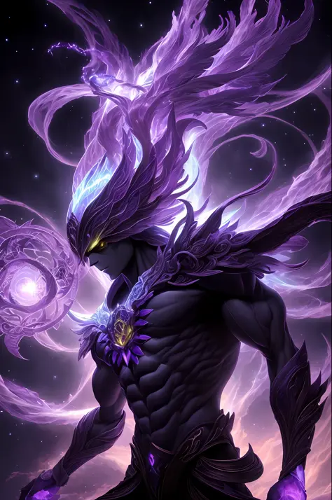 "Create an ultra-detailed, best quality, high-resolution masterpiece depicting an umbral elemental with an inhumanoid figure seeping with purple energy" perfect shadows, high quality shading, photorealistic,