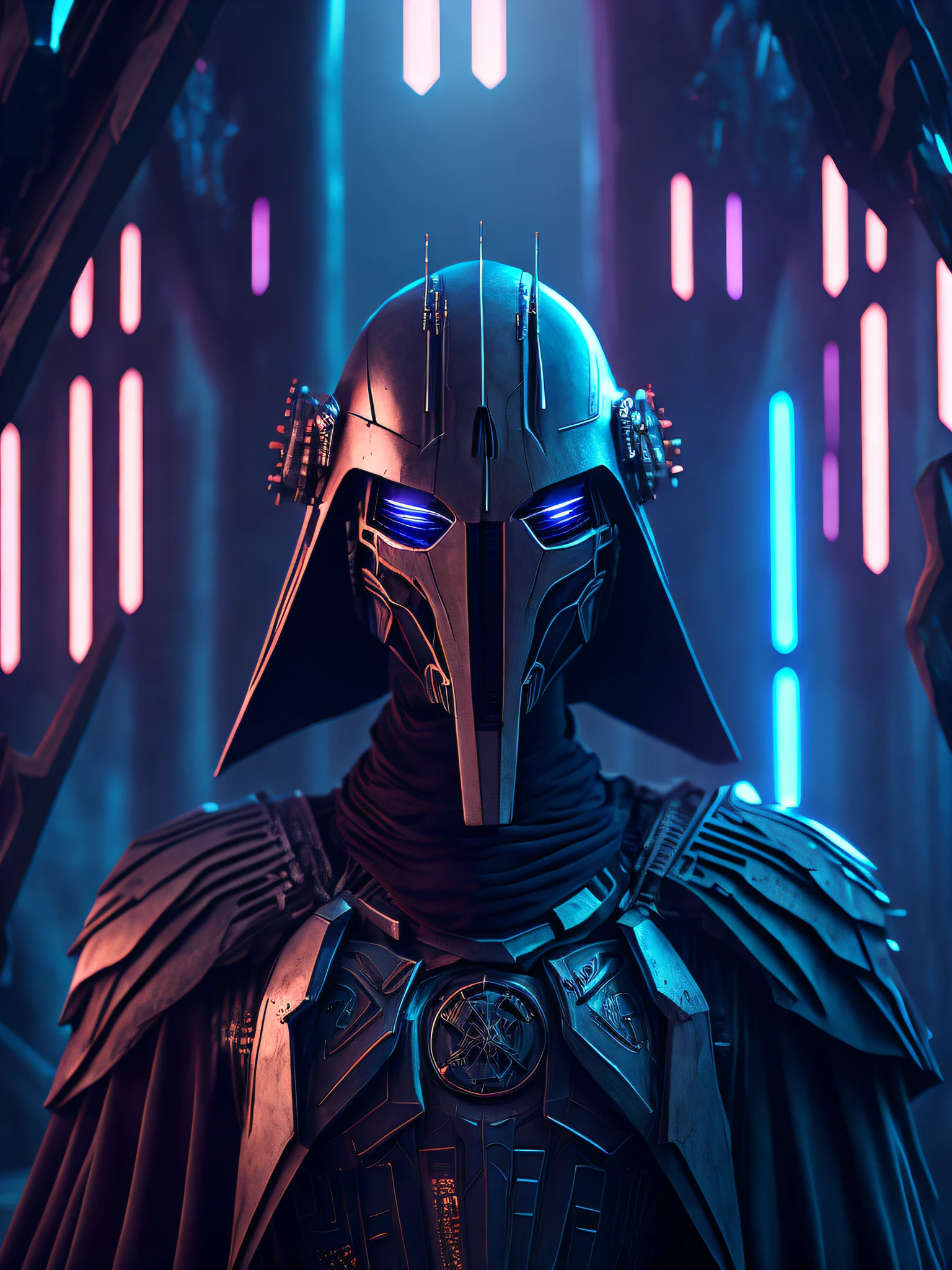 a somber portrait of General Grievous from Star Wars with intricate ...