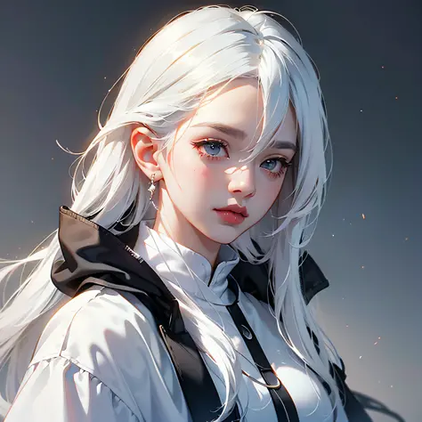 A GIRL, upper body,, White hair, lipstick, long hair, Exquisite, pure white background, White clothes, anime style, Ray tracing, super detail, best quality, high details, masterpiece, 8k --auto --s2