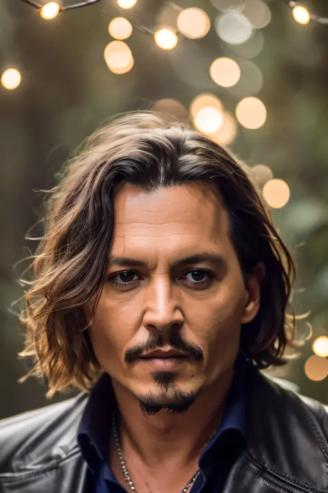 masterpiece, johnny depp walking through the jungle (night among fireflies), (high detail:1 1), rough face, natural skin, high quality, nsfw, beautiful eyes, (detailed face and eyes), (face: 1 2), noise, extra, real photo, PSD, lamp film photography, sharp...