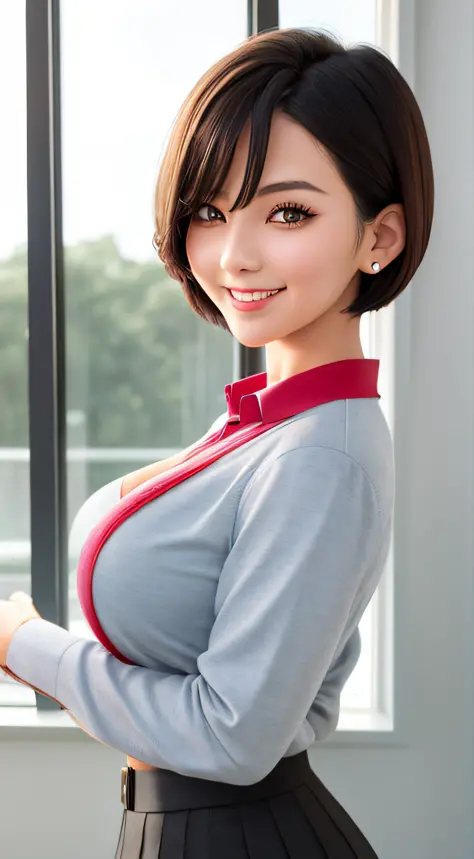 girl, single, top quality, upper body, beautiful, pretty, radiant, breast-large, short hair, masterpiece, cat eyes, uniform, bla...