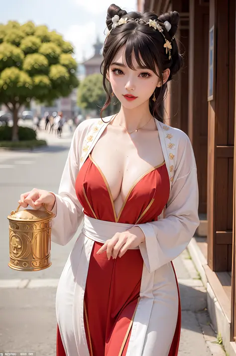 Very detailed CG unity 8k wallpaper, (Tang dynasty costumes: 1.2), (chest bulge, no leakage of chest and cleavage) (masterpiece), (best quality), (super detailed), (super realistic), (best character detail: 1.36), Nikon d750 f/1.4 55mm, dynamic angles, pro...