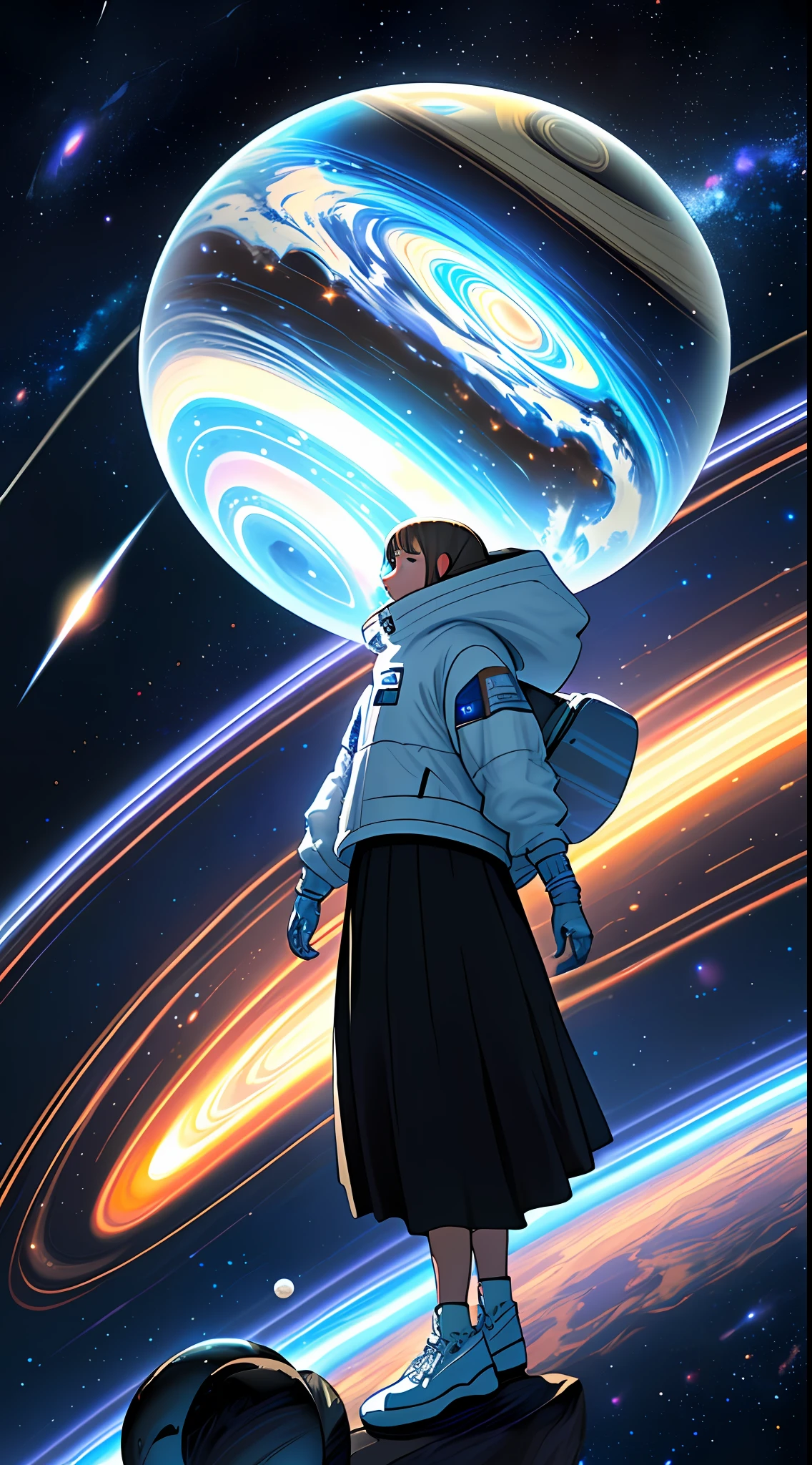 Anime girl in space with planets and planets in the background - SeaArt AI