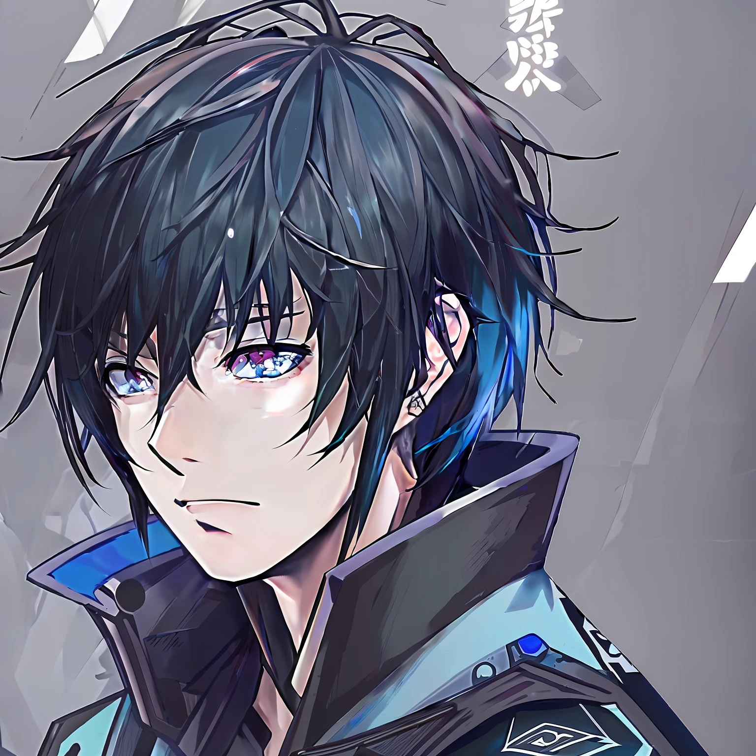 Anime boy with black hair and blue eyes in black jacket, detailed digital anime art, anime boy, detailed portrait of Gwais, anime style portrait, beautiful anime portrait, stunning anime face portrait, anime style 4 K, Alice X. Chang, Yang J, Rossdraw portrait , Digital Animated Illustration, Gwais Style Artwork --auto --s2