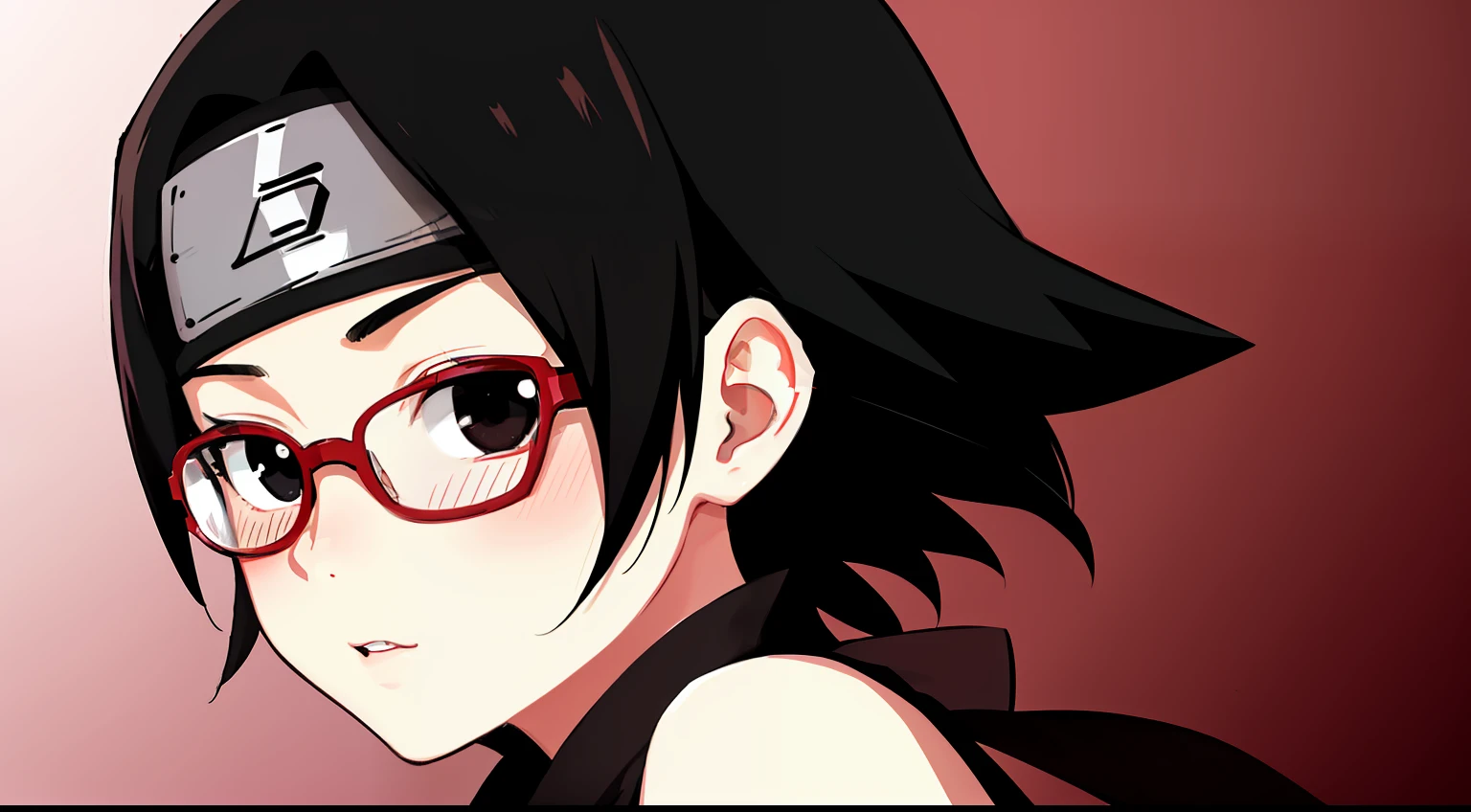 Anime character with glasses and a black top and a red background - SeaArt  AI