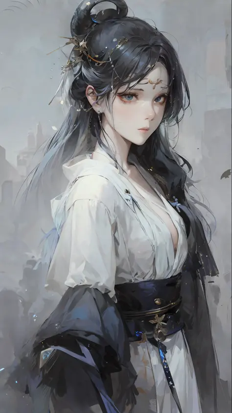 Close-up of a woman with blue hair and white mask, beautiful figure painting, Guvitz, Guwiz style artwork, white-haired god, Yang J, epic exquisite character art, stunning character art, Fan Qi, Wu Jun Shifan, Gu Vitz in pixiv art station